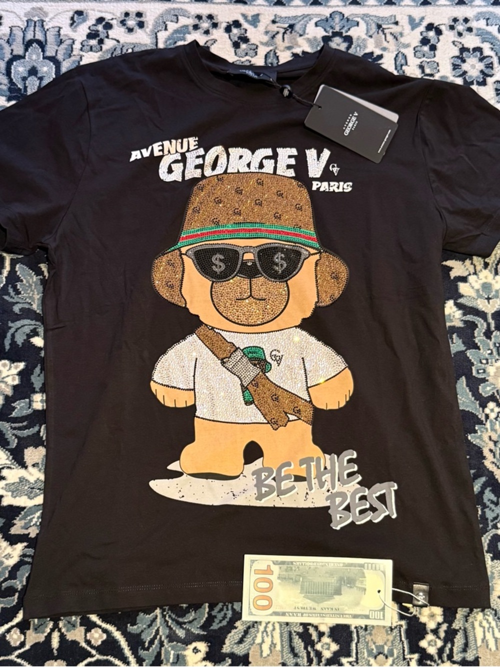 George V Paris Black Graphic Bear Short-Sleeve Tee(L)